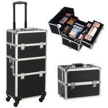 Rolling Aluminum Makeup Case 2 in 1 Professional Makeup Trolley Artist Train Case Cosmetic Organizer Makeup Case With Wheels